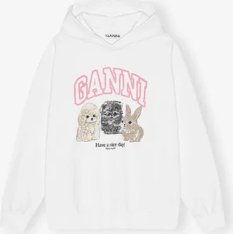 Ganni White Animal Print Hoodie - Size XXS/XS Organic Cotton