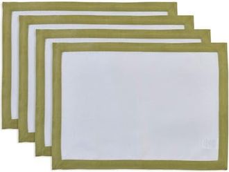 Solino Home Linen Placemats Set of 4, 14 x 19 Inch for Dining Table, Holiday and Everyday Table Decor - Classic in Avocado And White at Nordstrom