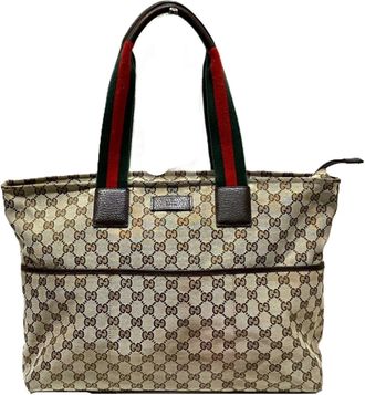 Gucci Sherry Line Beige Canvas Leather Tote Bag (Pre-Owned)