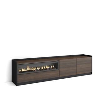 Skraut Home Mueble tv efecto madera roble oscuro y negro 208 chimenea efecto fuego