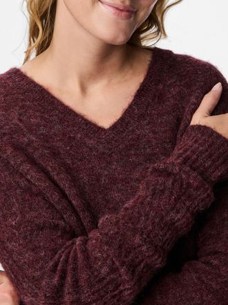 Pieces Strickpullover PIECES PCLAYLA LS V-NECK KNIT NOOS, Damen, Gr. L, tawny port detail:melange, Strick, Obermaterial: 46% Nylon, 25% Polyacryl, 18% Wolle,