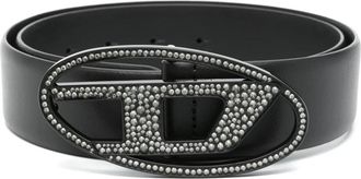 Diesel Oval D Logo Strass Riem - Dames - Riemen - Zwart - XL - Leer - Accessoires