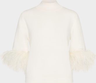 Milly Mock-Neck Feather Cuff Sweater