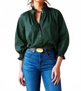 Finley Fiona Silky Poplin Blouse In Pine Green