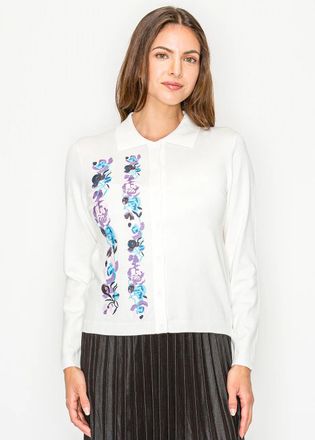 YAL New York White Floral Embroidered Button Cardigan
