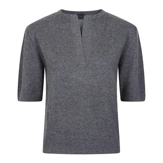 Pinko Pinko, Truien & Vesten, Dames, Grijs, XS, Varsavia V-hals Trui met Korte Mouwen