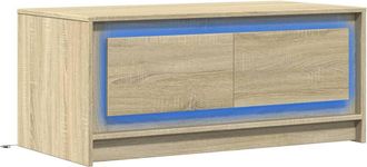 Berkfield Home Durable Coffee Table with LED Lights Sonoma Oak Engineered Wood in Light Tan