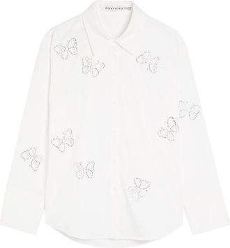 Alice & Olivia Finely Embellished Cut-out Woven Shirt - White - S (UK8-10 / S)