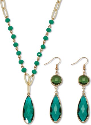 Palm Beach Jewelry Green Crystal Goldtone Vintage-Inspired Necklace and Earring Set
