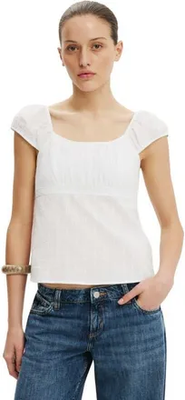 Cotton On Womens Tie Back Babydoll Top in White Texture at Nordstrom, Size 12