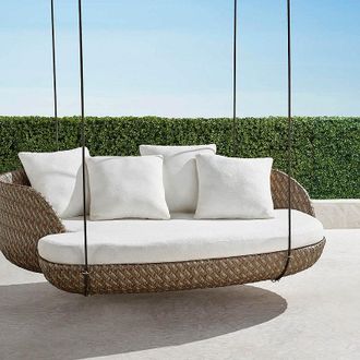 Frontgate Malia Hanging Daybed in Pebble Finish - Sunbrella Rain, Rain Dove - Frontgate