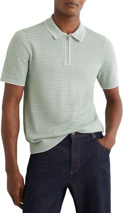 Reiss Brink Textured Stitch Quarter Zip Polo in Soft Sage Green at Nordstrom, Size Xx-Large