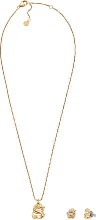 Skagen Womens Skagen LNY Gift Set Gold-Tone Stainless Steel Earrings and Necklace