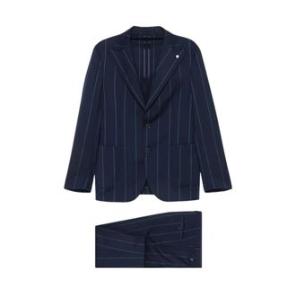 L.B.M. 1911 L.b.m. 1911, Kostuums, Heren, Blauw, M, Katoen, Single Breasted Suit