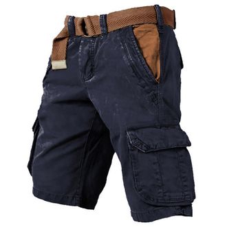 Generic Mens Cargo Shorts Loose Fit Pockets Outdoor Cargo Shorts Beltless Industrial Cargo Pants Men, navy, XXL