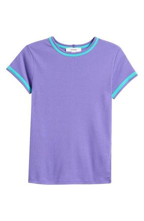 Topshop Everyday Contrast Trim Cotton T-Shirt in Purple at Nordstrom, Size X-Small