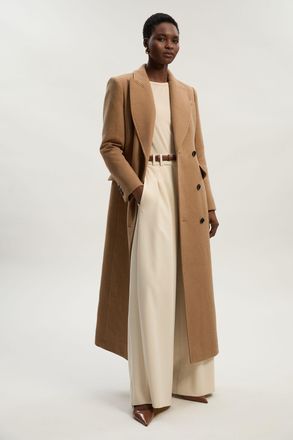 Karen Millen Womens Wool Blend Tailored Fitted Maxi Coat - Beige - Size 12 UK