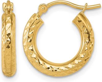Diamond2Deal 14k Gold Diamond-cut 3mm Round Hoop Earrings