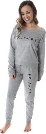 Intimo Friends TV Show Logo Juniors Comfy Long Sleeve Top And Pants 2 Piece Jogger Pajama Set (XL)