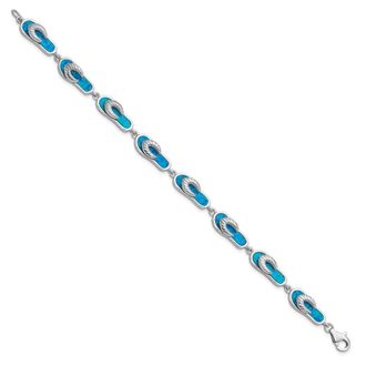 Diamond2Deal Sterling Silver Rhodium-plated 7in Created Blue Opal Inlay Sandal Bracelet 7