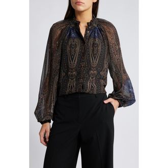 Kobi Halperin Sofiana Paisley Long Sleeve Top in Coco Multi at Nordstrom, Size X-Large
