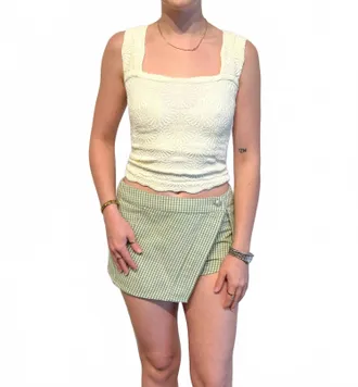 Free People Georgie Gingham Micro Skort In Green