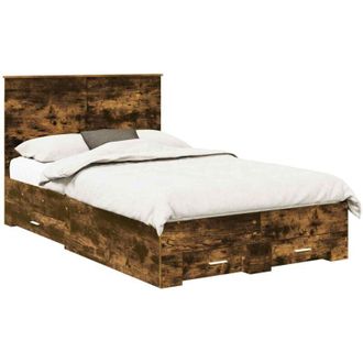 vidaXL Bed Frame with Drawer Smoked Oak 120 x 200 cm Engineered Wood vidaXL