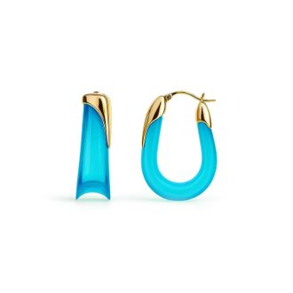 Gold & Honey Womens Sculpted U Lucite Birthstone Hoop Earrings In March - Aquamarine