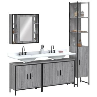 vidaXL Vidaxl - Set De Armario De Ba&ntilde;o 4 Pzas Madera Contrachapada Gris Sonoma
