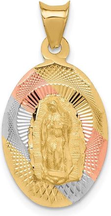 Diamond2Deal 14k Yellow Gold Rhodium Diamond-Cut Lady Of Guadalupe Oval Pendant