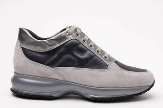 Hogan Womens Interactive Allacciato Leather Sneakers In Grey