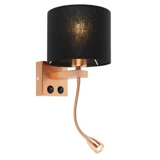 QAZQA Art D&eacute;co Aplique Art Deco Cobre Con Pantalla Negra - Brescia Textil /acero Redonda Incluye Led Max. 1 X 1 Watt - Qazqa