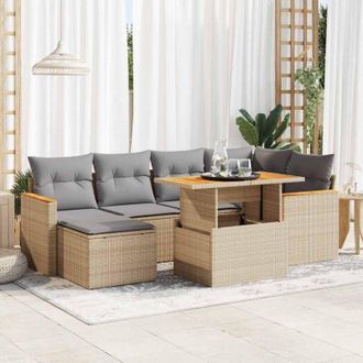 vidaXL Set Sof&aacute;s Jard&iacute;n Y Cojines 7 Pzas Rat&aacute;n Sint&eacute;tico Acacia Beige Vidaxl
