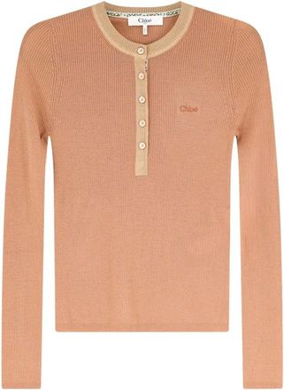 Chlo&eacute; Henley Knit Shirt - Dames - Longsleeves - Roze - S - Wol - Tops