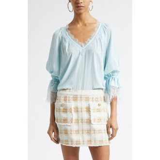 Ramy Brook Lilah Lace Trim Top in Blue Breeze at Nordstrom, Size Xx-Large