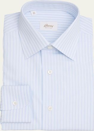 Brioni Mens Cotton Multi-Stripe Point-Collar Dress Shirt