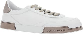 Dolce & Gabbana Mens White Leather Sneaker With Logo Print Lamb Trainers