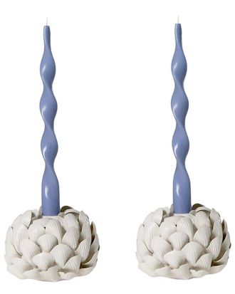 Two's Company Set Of 2 Sea Shell Bud Vases / Taper Candleholders