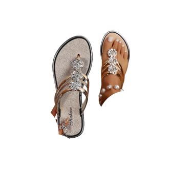 Generic Womens Sparkly Flip Flops Summer Trendy Sparkly Sandals Bling Cute T Strap Dress Sandal for Women 2026 Elegant Casual Silver Beach Bling Floral Patter