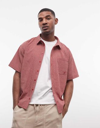 Liquor & Poker Camicia squadrata rossa a quadri micro-Rosso