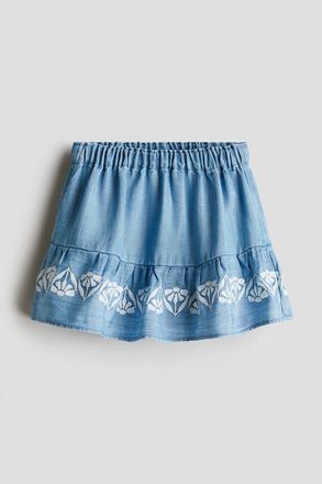 H&M Embroidery-detail Denim Skirt in Blue/white Flowers at Nordstrom, Size 18M