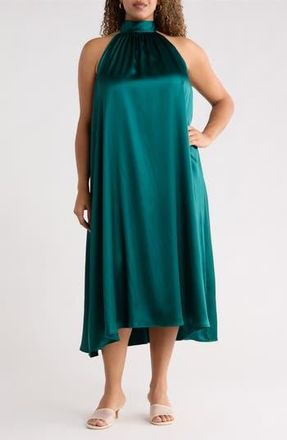 Renee C Satin Tie Neck Midi Dress in Hunter Green at Nordstrom Rack, Size 2X