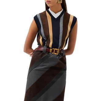 Versace Gender Inclusive Mixed Media Patchwork Sweater Vest in Navy at Nordstrom, Size 4 Us