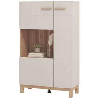 Dmora Vetrina Mezzago, Mobile Espositore 2 Ripiani, Apertura Battente, 2 Ante, 77x35x127.5h cm Beige
