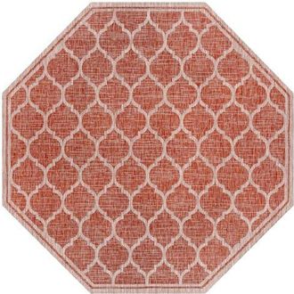 Jonathan Y Designs Trebol Moroccan Trellis Textured Weave Octagon Indoor/Outdoor Area Rug in Red/beige at Nordstrom, Size 5Ft 0In X 5Ft 0In