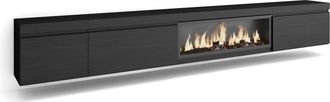Skraut Home Mueble tv efecto madera negro 317x35x45cm chimenea efecto fuego