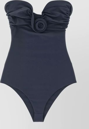 Magda Butrym 05 strapless ruched swimsuit floral straps