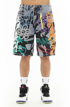 Cult of Individuality Grunge Distressed Denim Shorts in Graffiti at Nordstrom, Size 31