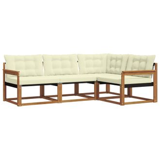 vidaXL Conjunto De Sof&aacute;s De Exterior Con Coj&iacute;n 4 Pcs Natural Y Crema Vidaxl