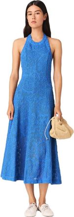 Maje Backless guipure maxi dress in Blue at Nordstrom, Size 38 Eu